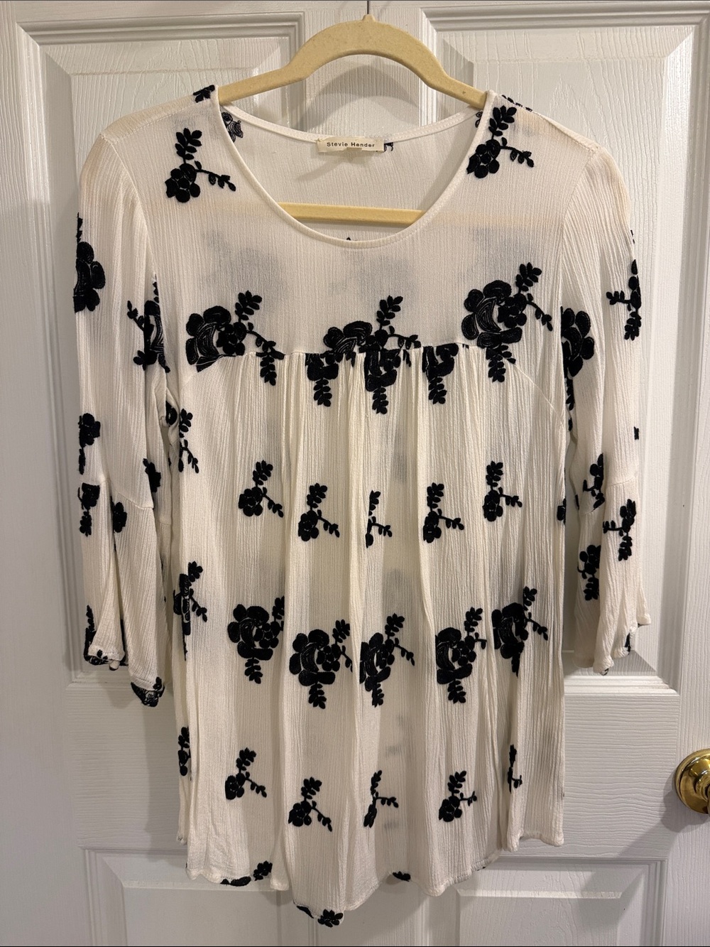 Stevie Hender Cream Tunic with Black Floral Appliqué